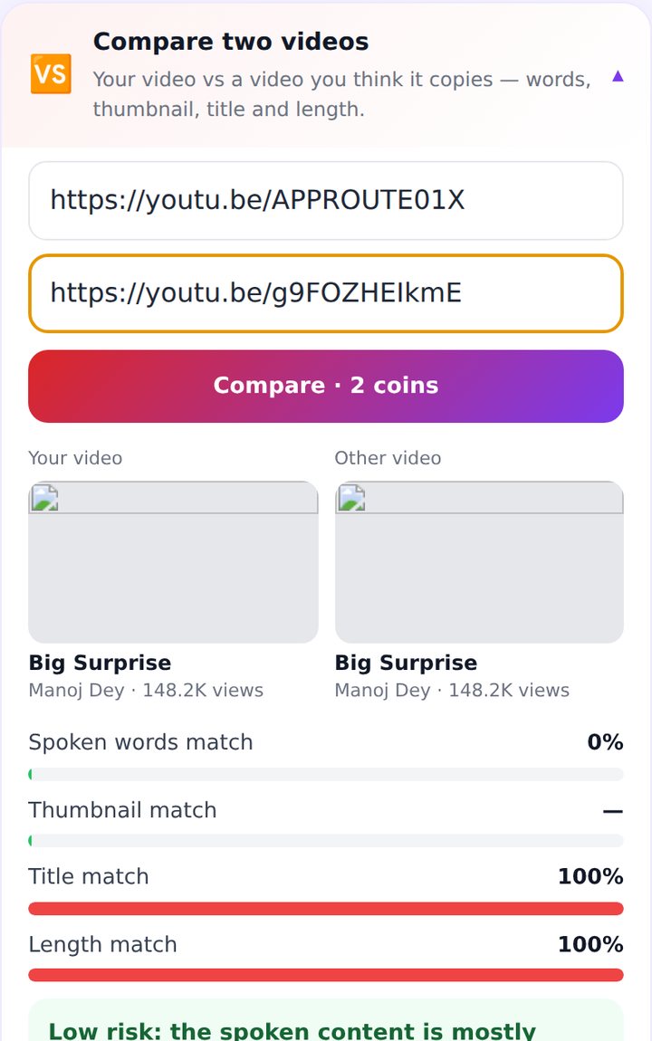 Compare Two Videos — SEO for Tube