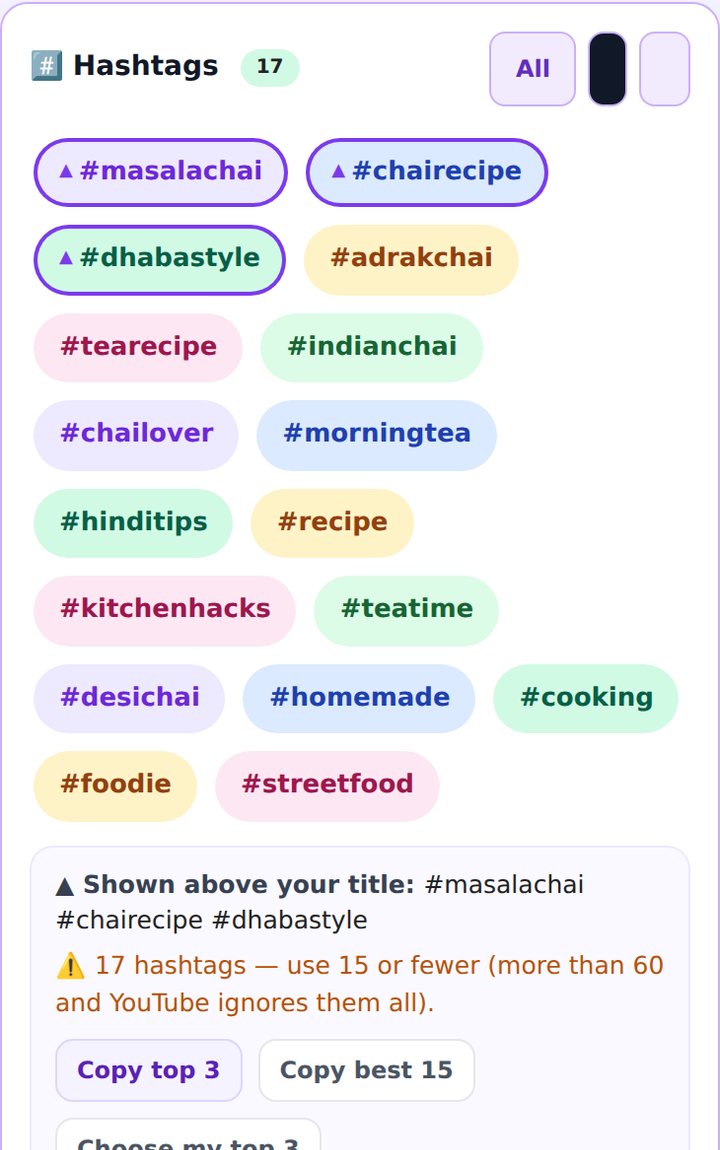 Hashtag Rules Top 3 Above Title — SEO for Tube