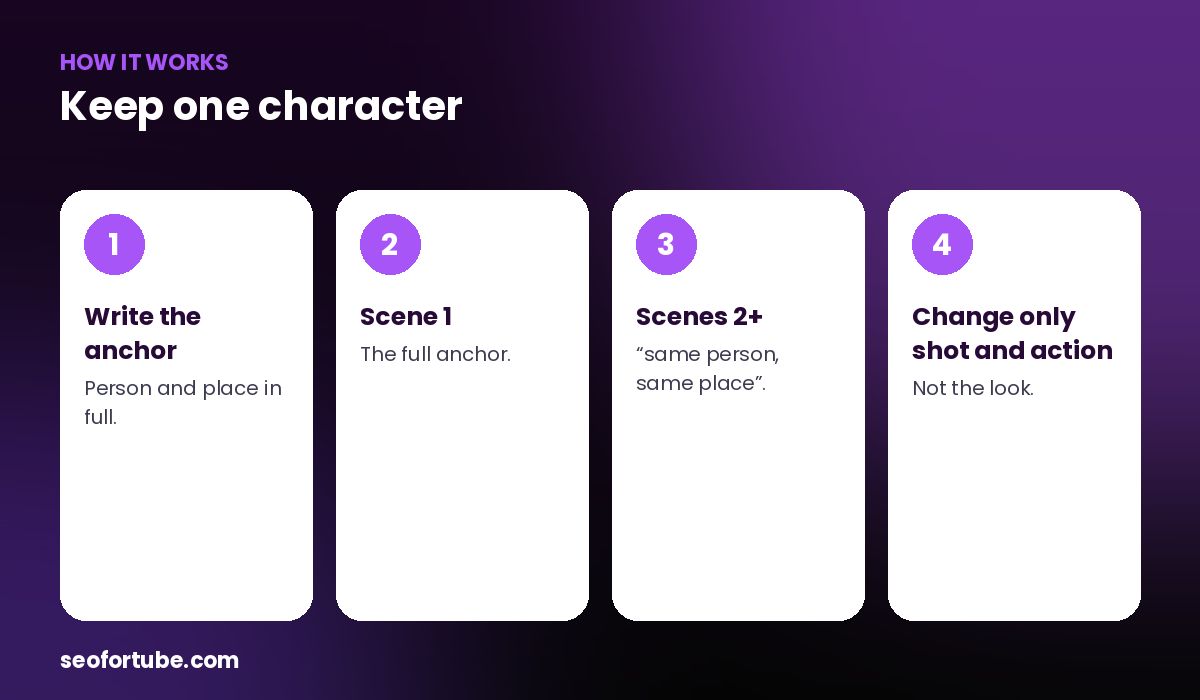 consistent character in AI video — how it works in 4 steps