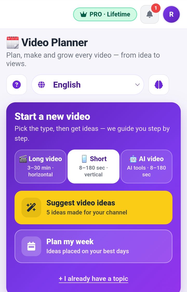 Video Planner screen