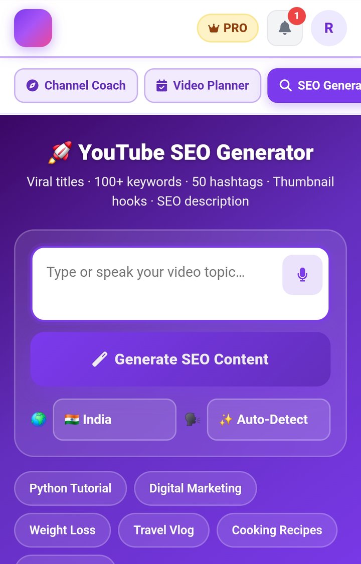 SEO Generator screen
