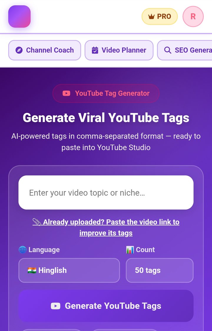 Tag Generator screen